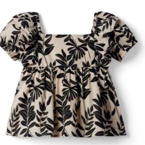 Janie and Jack Girls Medium Black Cream Floral Peplum Top Puff Sleeve